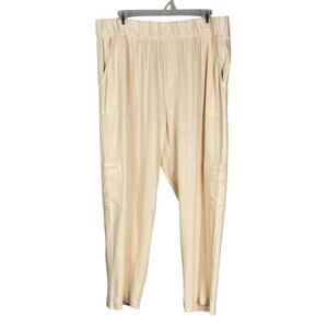 Soft Surroundings Cream Ivory Linen Blend Pull On Straight Leg Cargo Pants SZ L